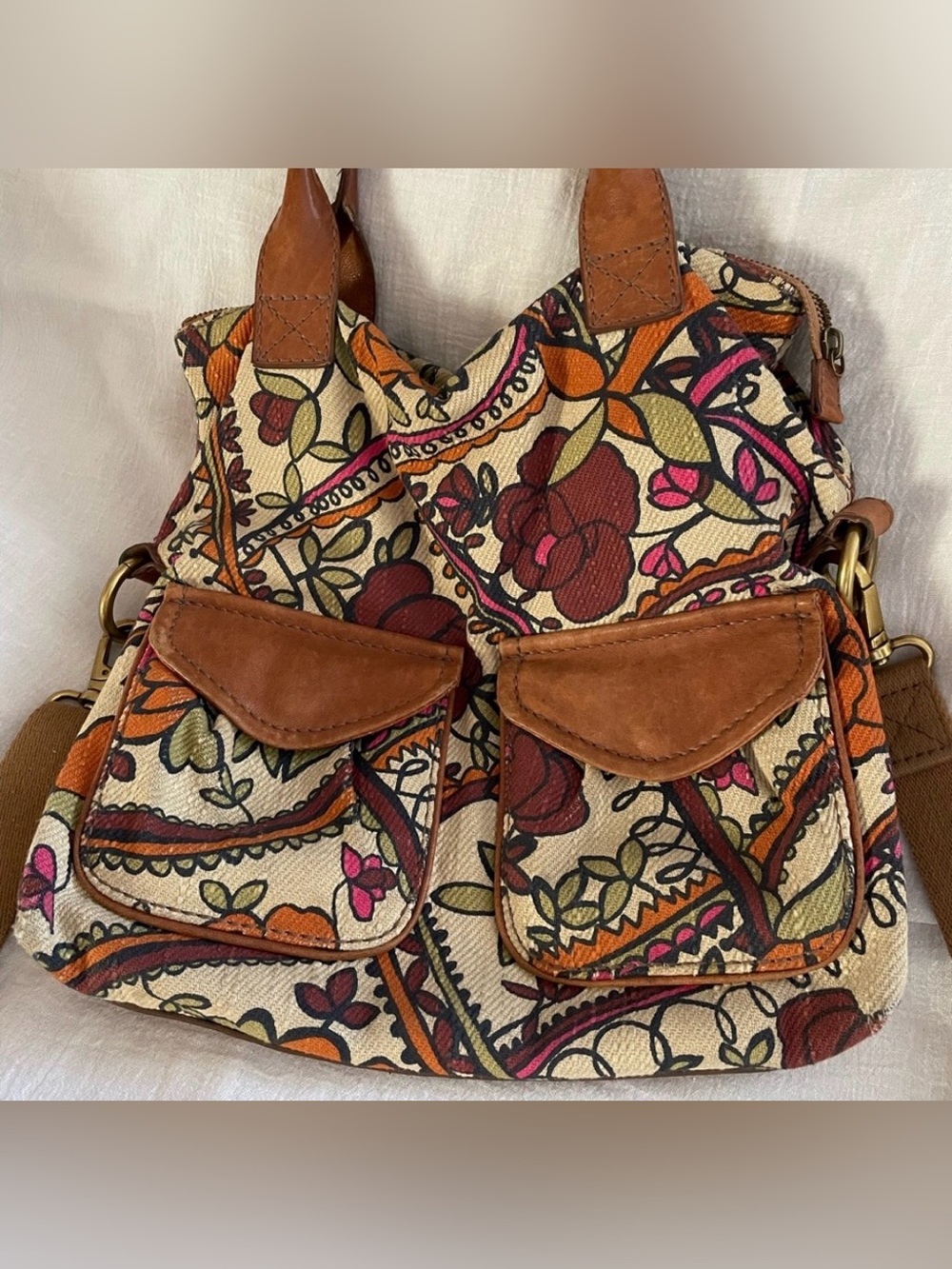 Vintage Fossil Floral Canvas Bag